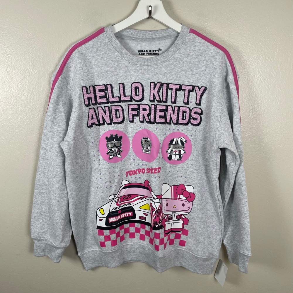 Sanrio Women's Medium Sweatshirt Gray Hello Kitty Tokyo Speed Racing‎ SIL-34452